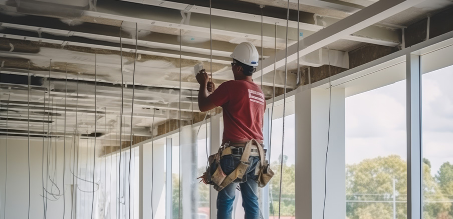 Experienced electrician installing modern lighting