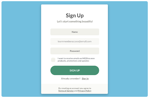 sign-up screen